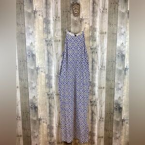 NWOT Boden Racer Neck Halter Maxi Dress in Blue Green Floral Tile Size 4 Regular